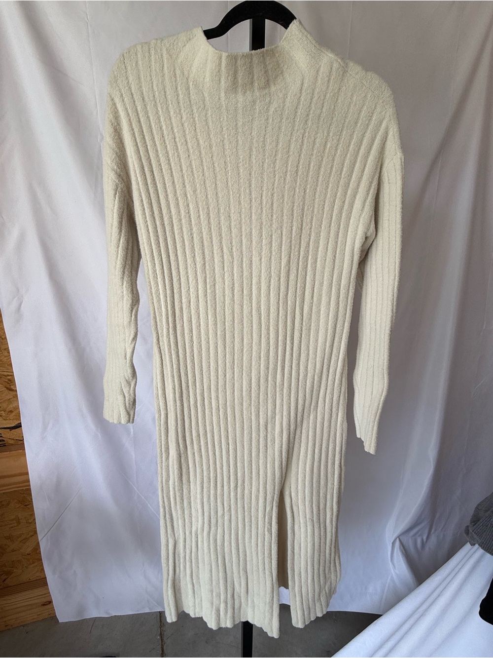 Aerie Women’s Small Cream White Mock Neck Sweater dress long sleeve front slit